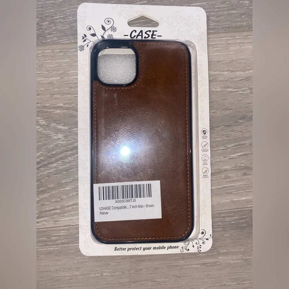 NWT iPhone 14 Plus (6.7”) Faux Brown Leather Phone Case